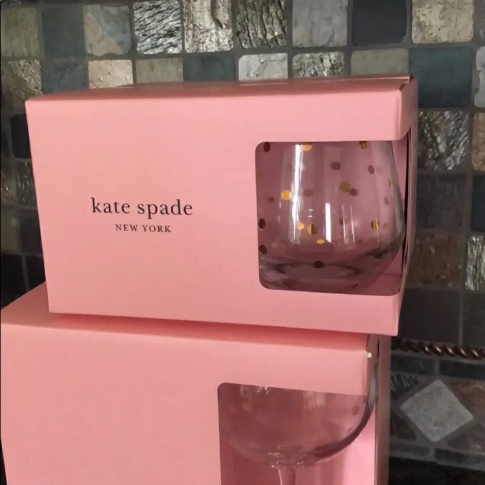 NIB Kate Spade Larabee Dot Gold Stemless Wine Glasses!